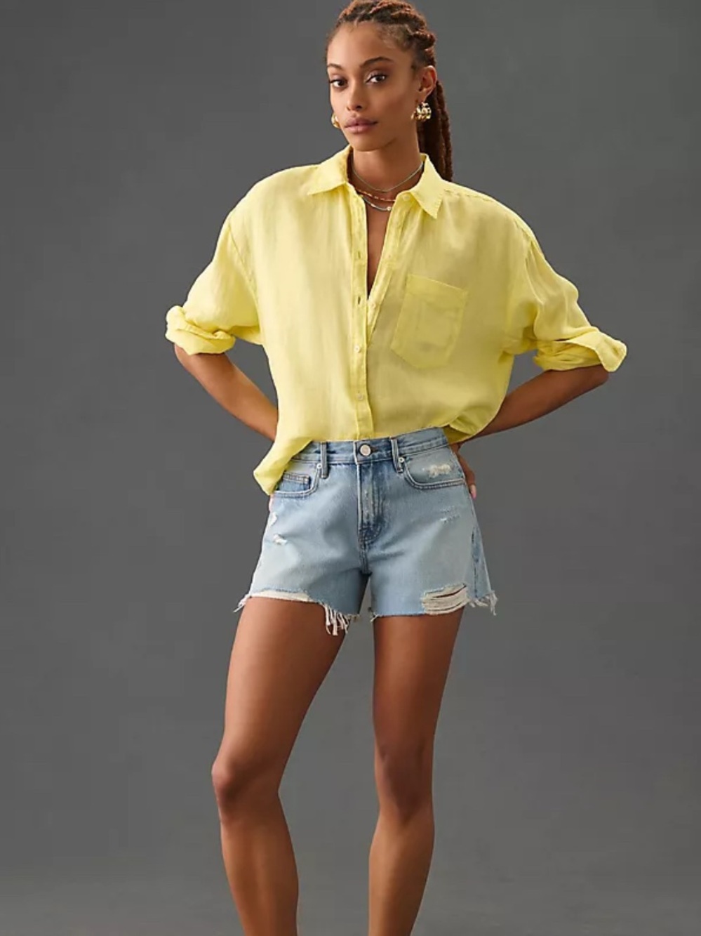 Frame Denim Light Blue Distressed Jean Shorts